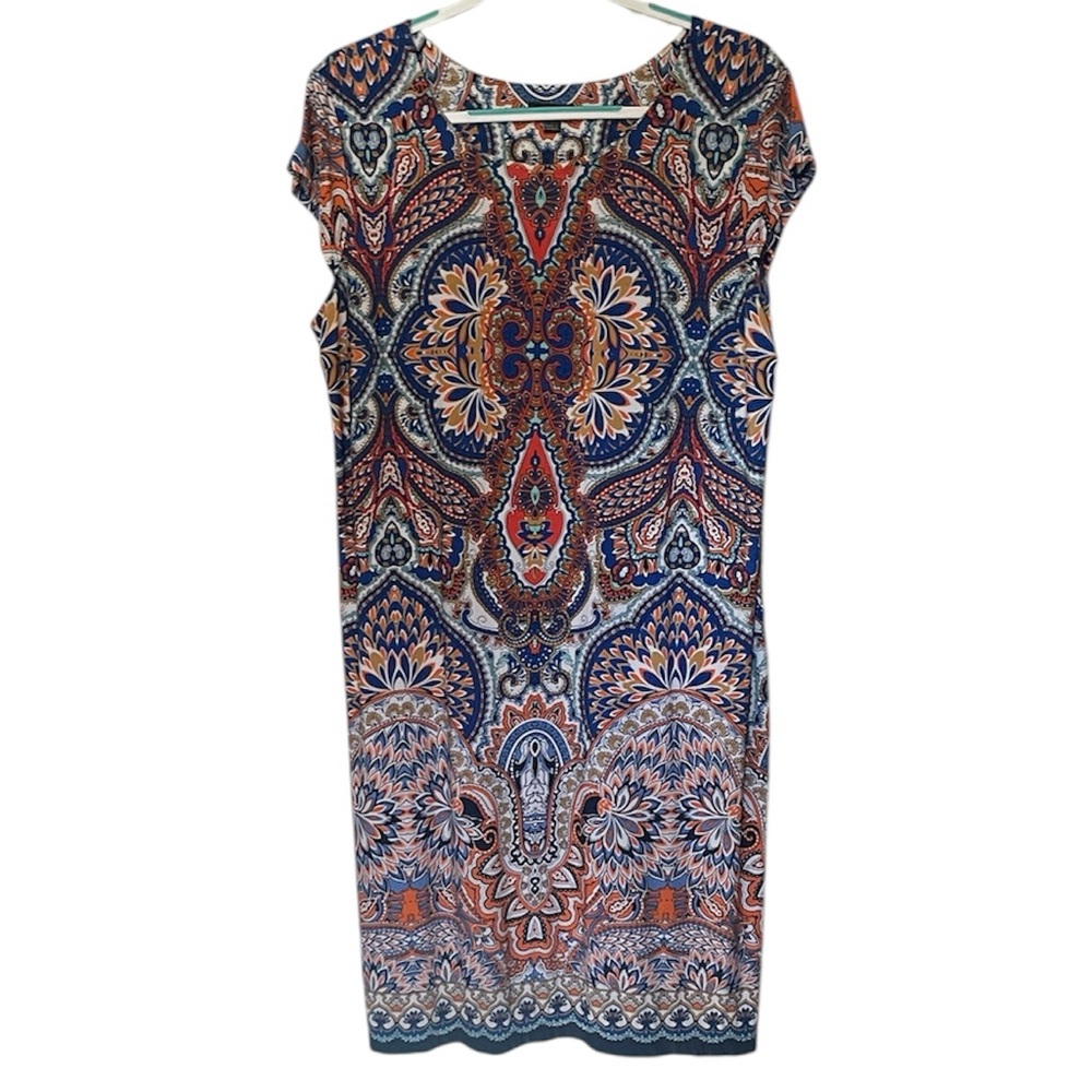 R & K WOMENS COLORFUL SHORT SLEEVE MAXI SHIFT DRESS SIZE XL
